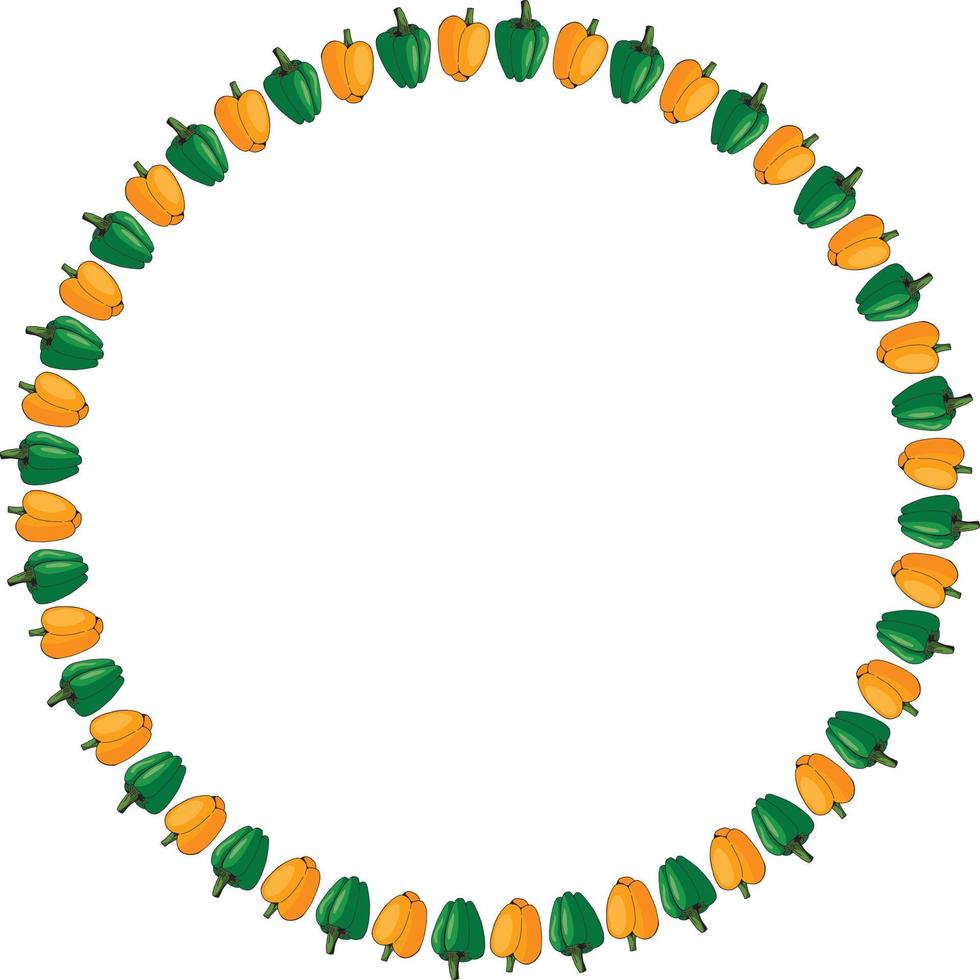 cadre rond de poivrons verts et orange sur fond blanc. cadre isolé pour votre conception. vecteur