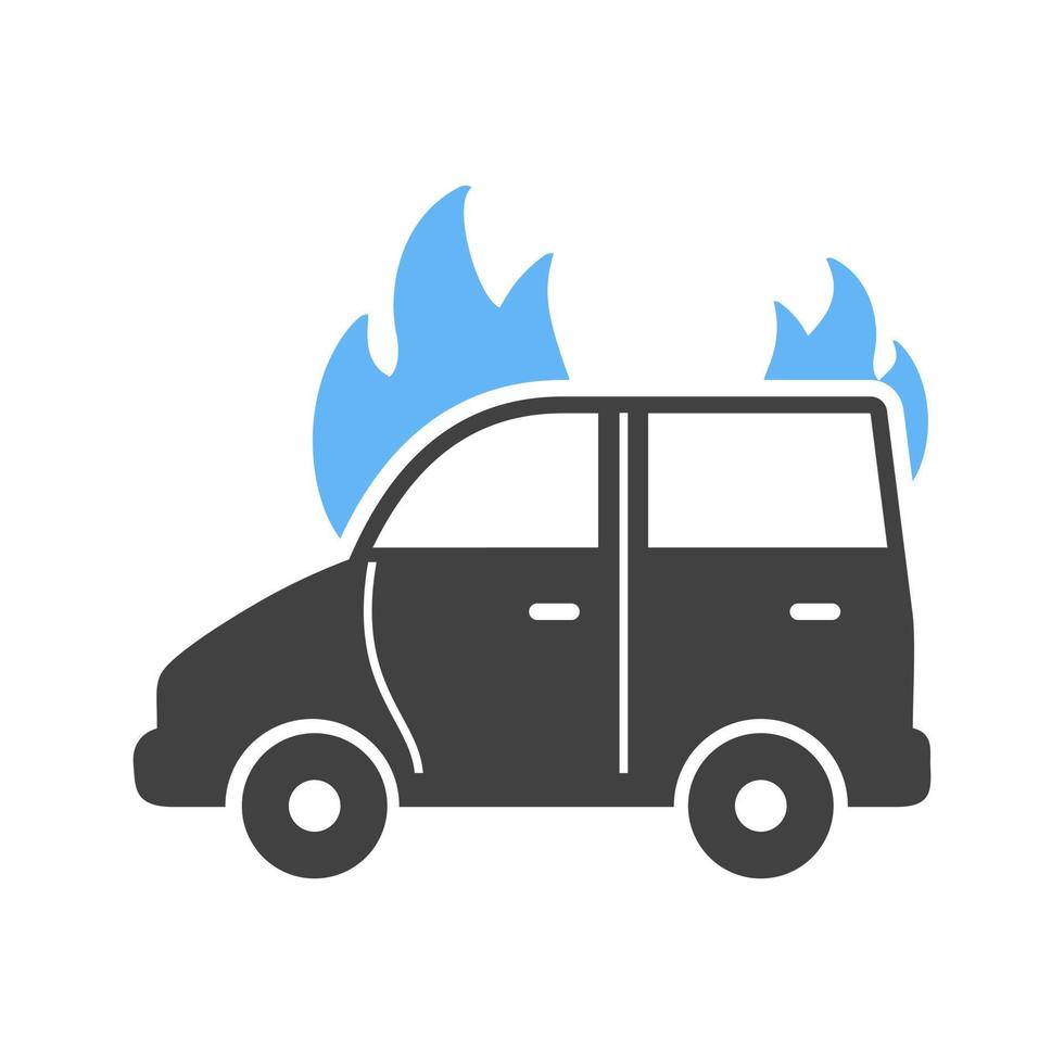 voiture en feu glyphe icône bleue et noire vecteur