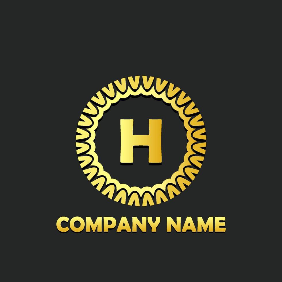 modèle de lettre h logo élégant doré avec ornements. lettre d'icône d'or de société h isolé noir. illustration vectorielle de luxe or logo marque identité vecteur