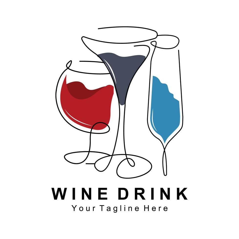 création de logo de vin de boisson, illustration de verre, bouteille de boisson alcoolisée, vecteur de produit d'entreprise