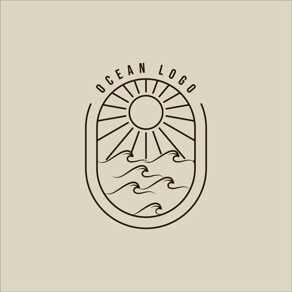 océan vague logo vecteur dessin au trait simple illustration minimaliste modèle icône conception graphique. signe ou symbole de paysage de mer pour agence de voyage avec badge et typographie