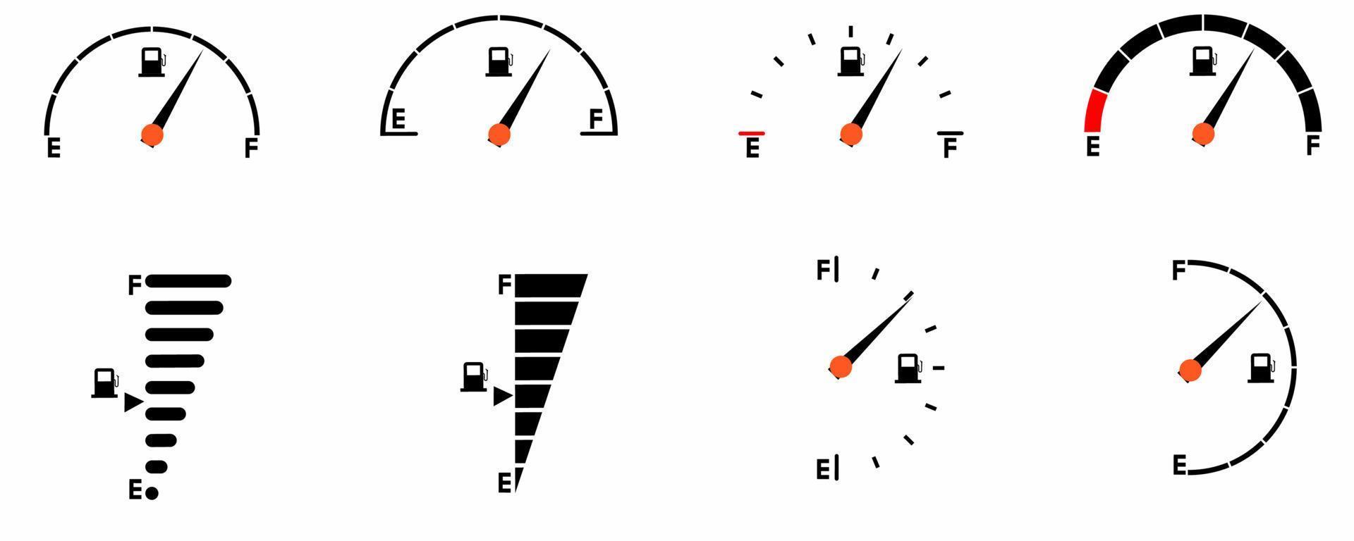 jeu d'icônes d'indicateur de jauge de carburant isolé sur fond blanc vecteur