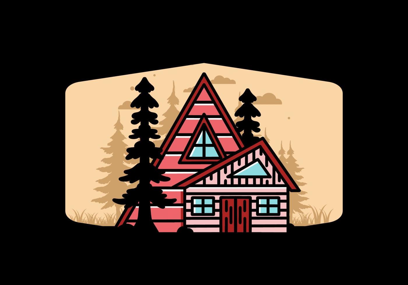 maison en bois esthétique entre deux conception de badge illustration pin vecteur