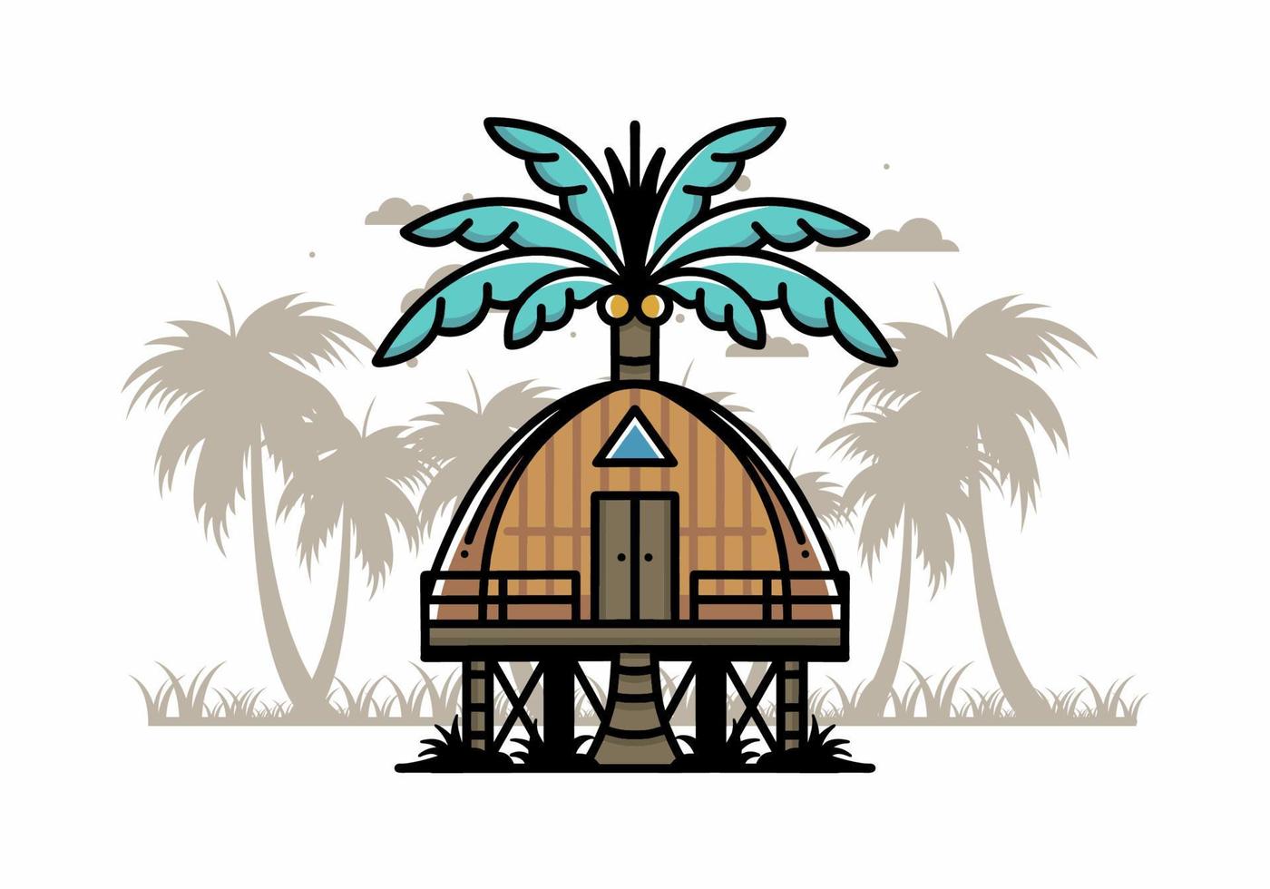 maison en bois avec un grand design d'insigne de cocotier vecteur