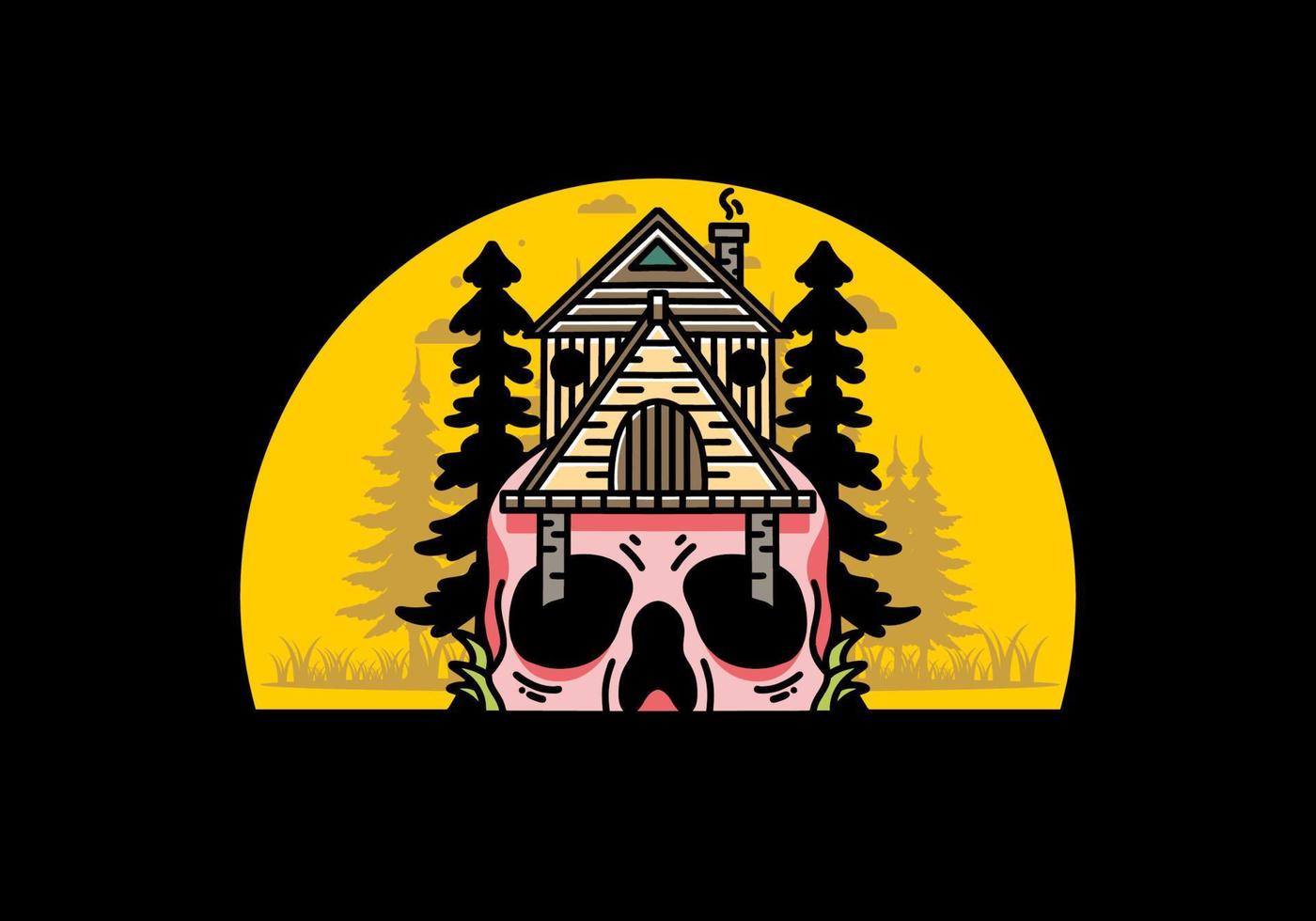maison en bois avec illustration de fondation de crâne vecteur