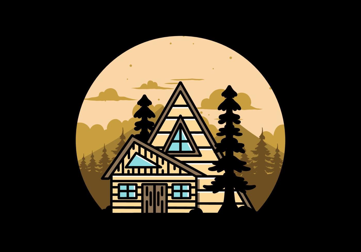 maison en bois esthétique entre deux conception de badge illustration pin vecteur
