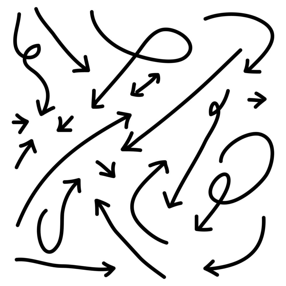 ensemble d'icônes de flèches dessinées à la main. icône de flèche avec différentes directions. illustration vectorielle de griffonnage. isolé sur fond blanc vecteur