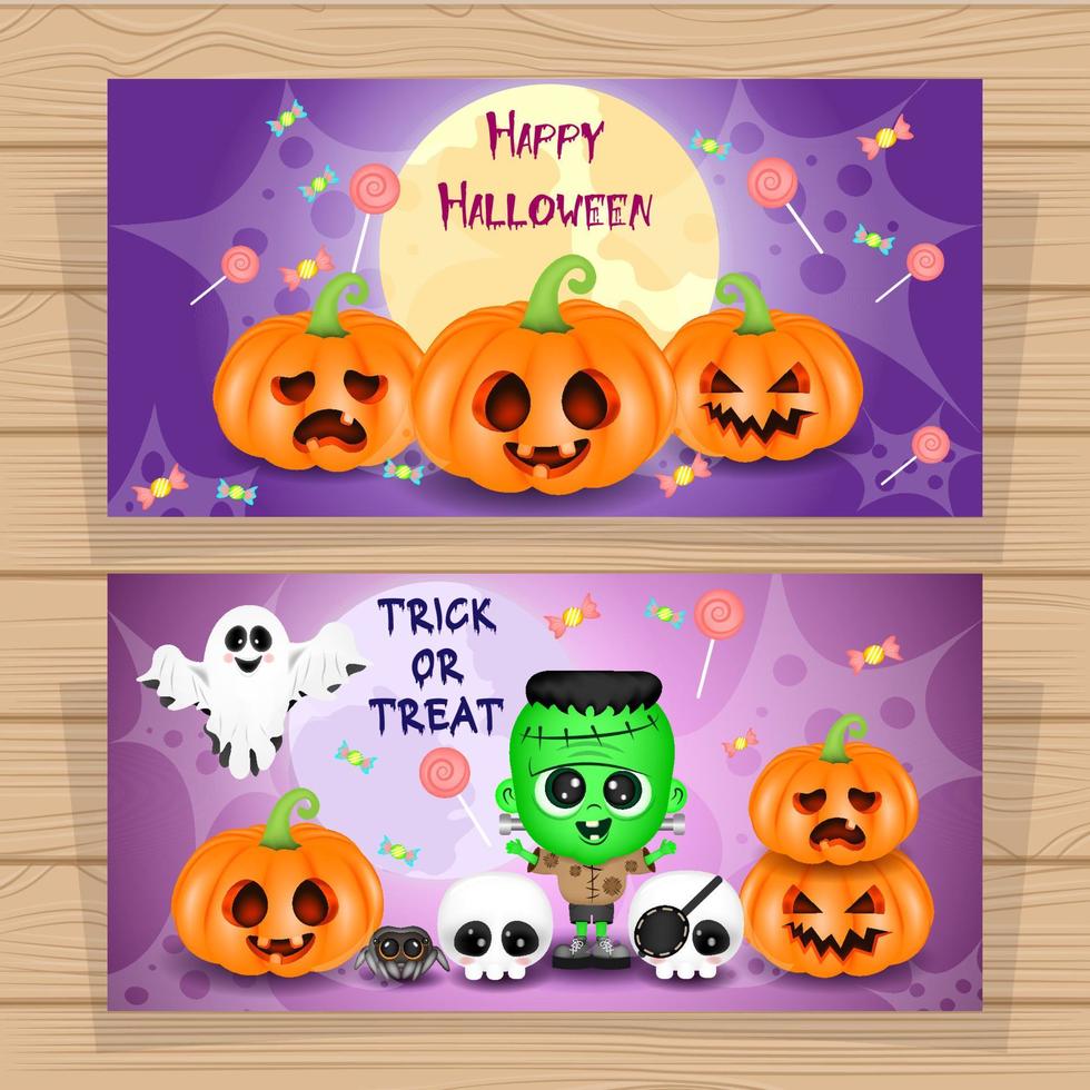 collection d'invitations d'halloween avec des personnages mignons, illustration vectorielle vecteur