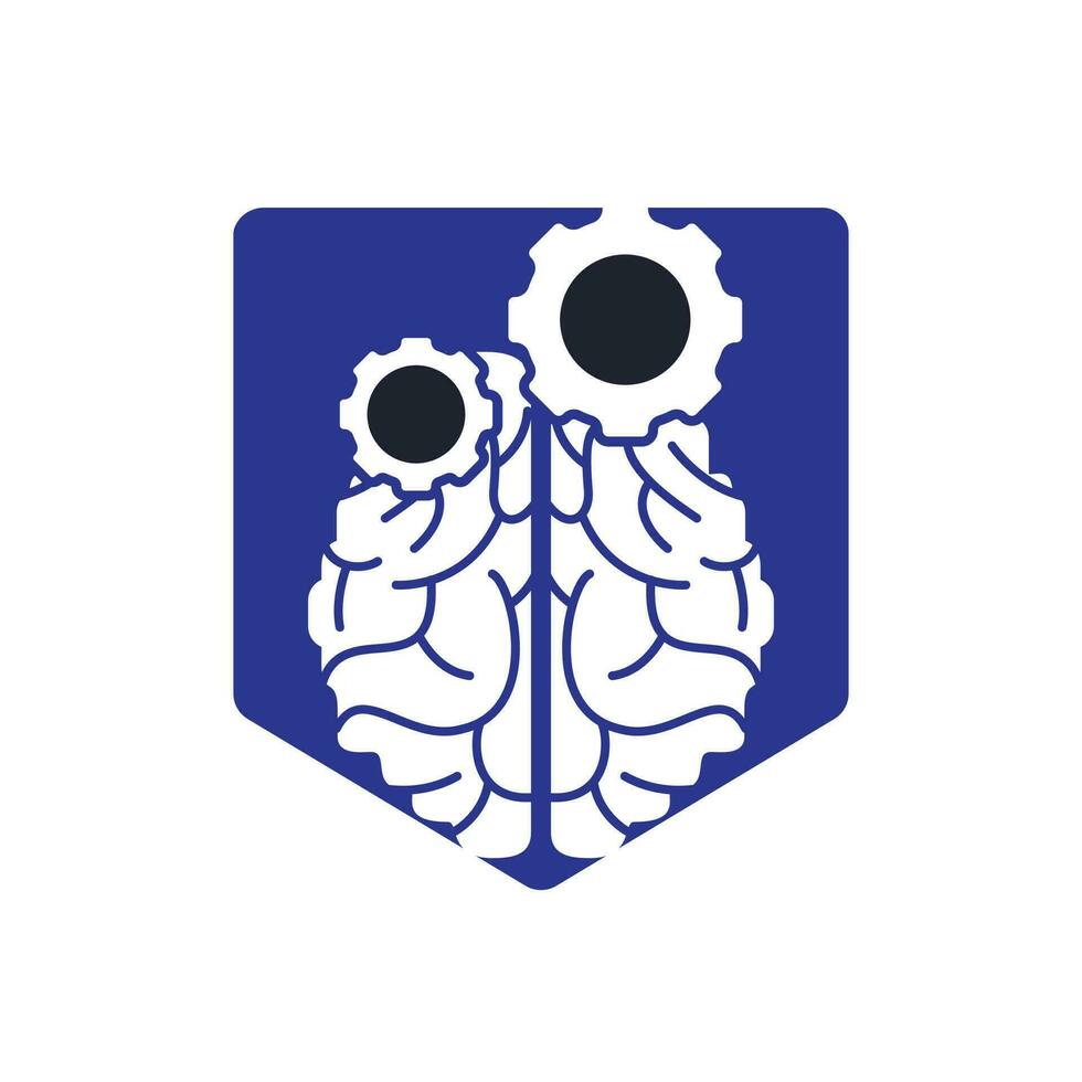 création de logo cerveau et engrenage. symbole ou icône de l'éducation et de la mécanique. modèle de conception de logotype scientifique et industriel unique. vecteur