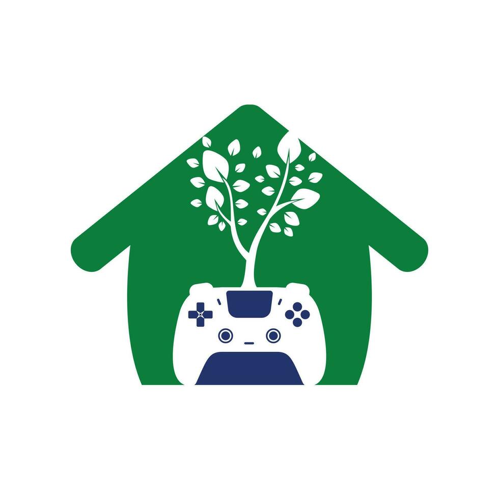 création de logo vectoriel de jeu écologique. conception de logo de nature de feuille fraîche de manette de jeu verte.