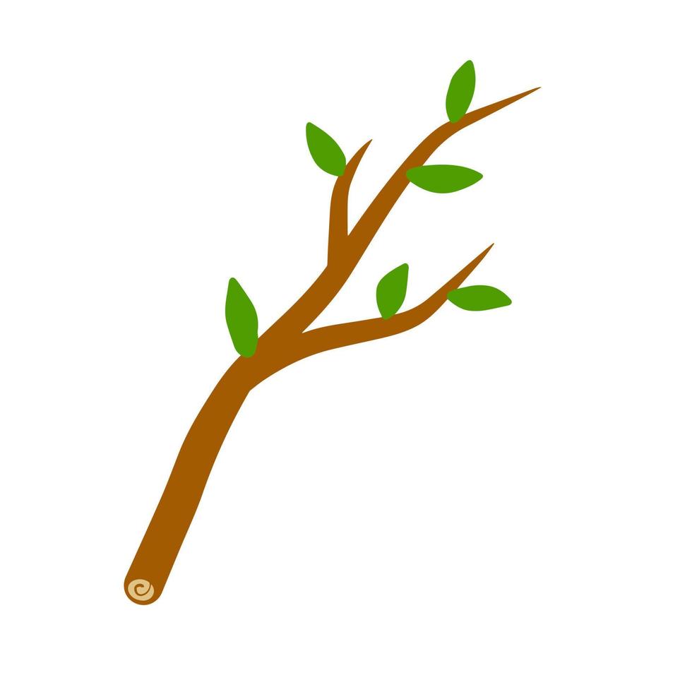 branche d'arbre avec feuille sur fond blanc illustration. élément végétal du bois et de la nature. illustration simple et plate vecteur