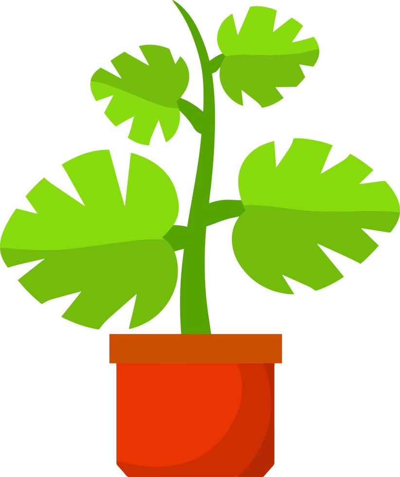 plante d'intérieur en pot. grandes feuilles vertes.élément de décoration et de jardinage. illustration plate de dessin animé. loisirs et flore vecteur