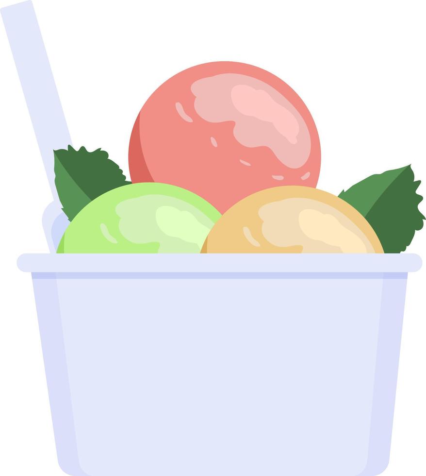 Trois boules de crème glacée molle servies dans une tasse en carton, isolées sur fond blanc vecteur