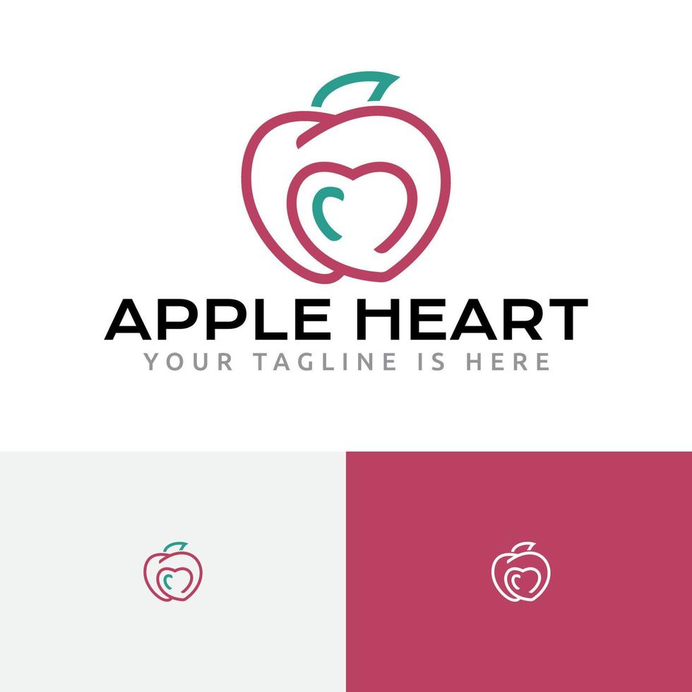 logo de ligne d'aliments sains de fruits de coeur d'amour de pomme vecteur