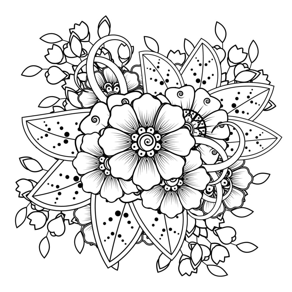 fond floral avec fleur de mehndi. ornement décoratif de style oriental ethnique, ornement de griffonnage, dessin à la main de contour. page de livre de coloriage. vecteur