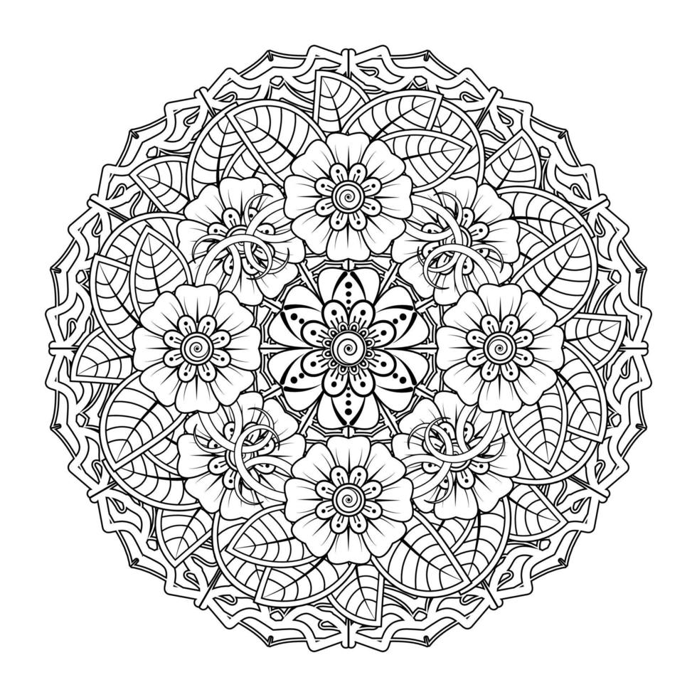 motif circulaire en forme de mandala pour henné, mehndi, tatouage, décoration. ornement décoratif dans un style oriental ethnique. page de livre de coloriage. vecteur