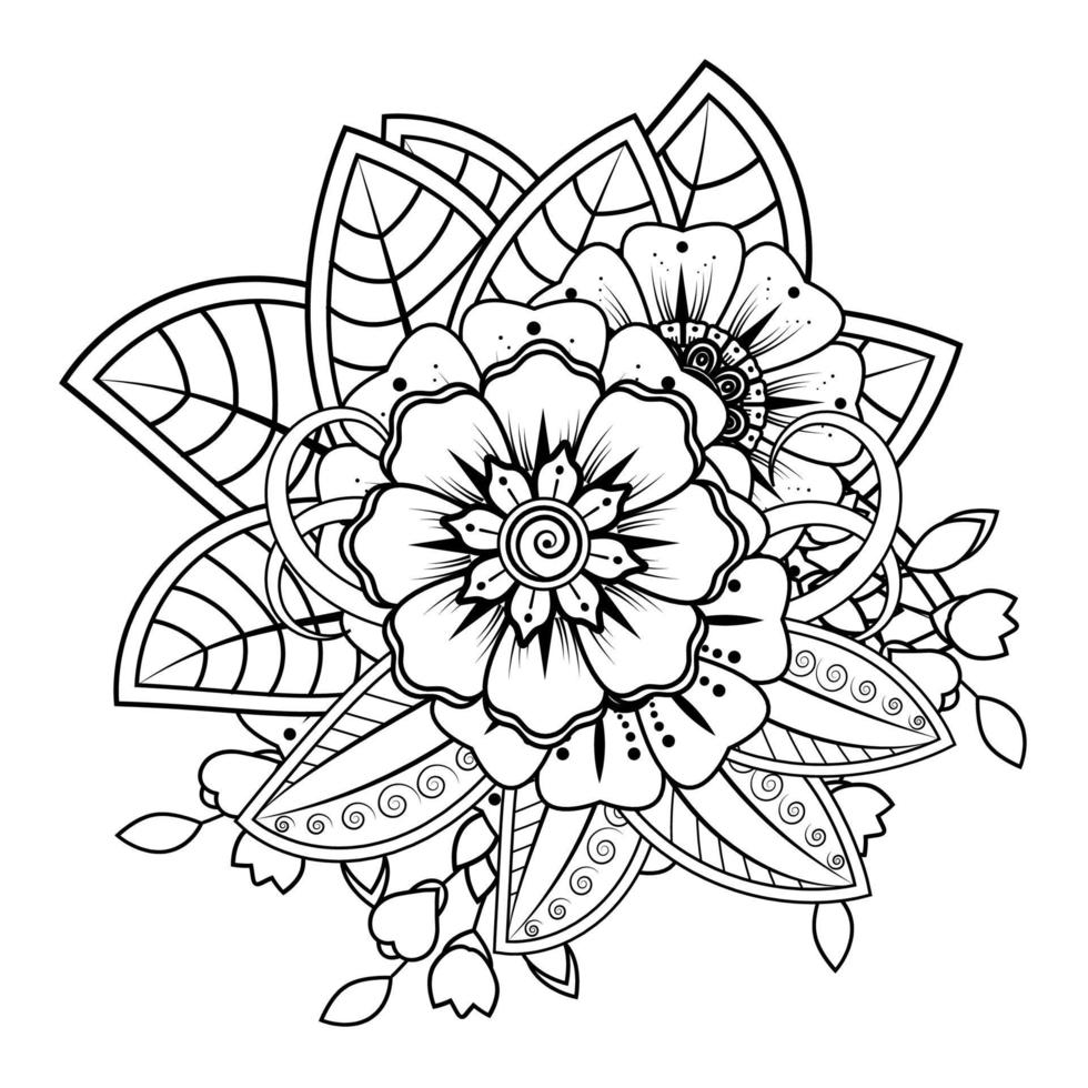 fond floral avec fleur de mehndi. ornement décoratif de style oriental ethnique, ornement de griffonnage, dessin à la main de contour. page de livre de coloriage. vecteur