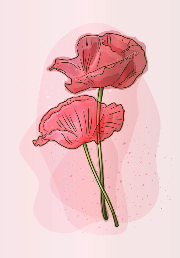 art moderne avec des coquelicots rouges dans un style aquarelle. coquelicots rouges vintage. grande conception à toutes fins. illustration vectorielle vecteur