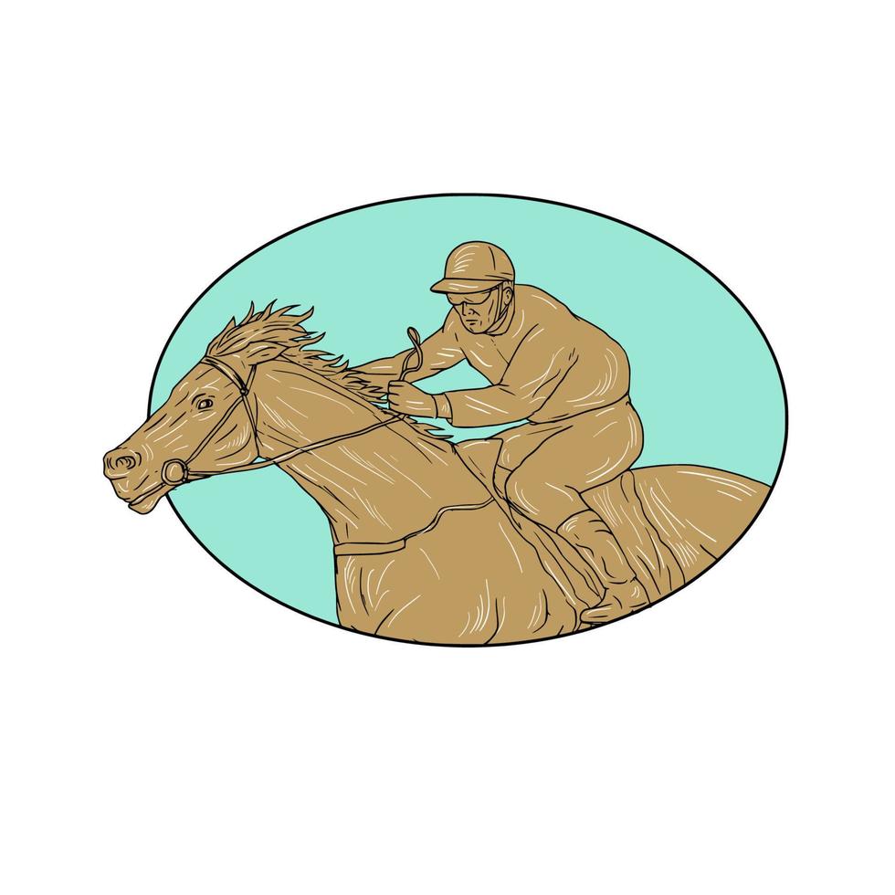 dessin ovale de courses de chevaux jockey vecteur