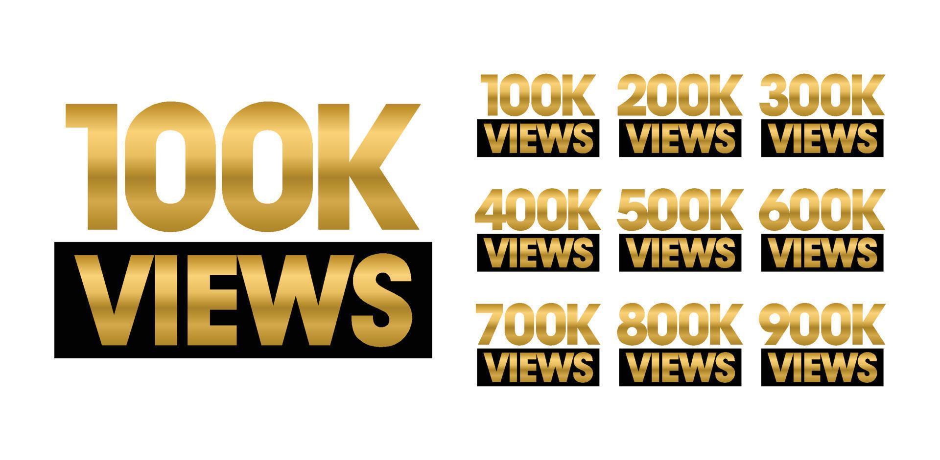 100k, 200k, 300k, 400k, 500k, 600k, 700k, 800k, 900k vues ensemble d'icônes vectorielles vecteur