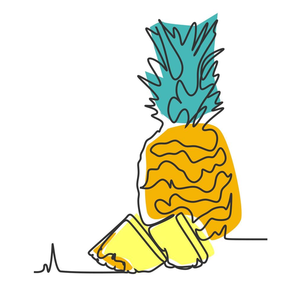 dessin en ligne continue unique de fruits d'ananas. illustration vectorielle de style simple couleur plat dessiné à la main pour une vie naturelle et saine vecteur