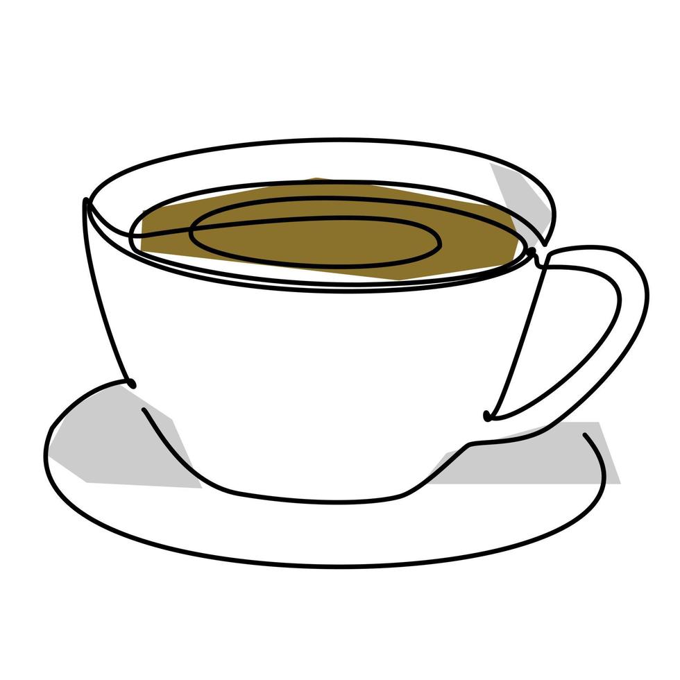 dessin d'une seule ligne d'une tasse de café. conception simple de style doodle de couleur plate pour le concept de nourriture et de boisson vecteur