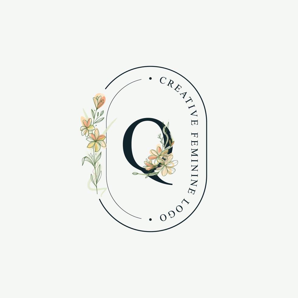 initiales lettre q modèle de logos floraux de mariage, élégants modèles minimaux modernes dessinés à la main vecteur