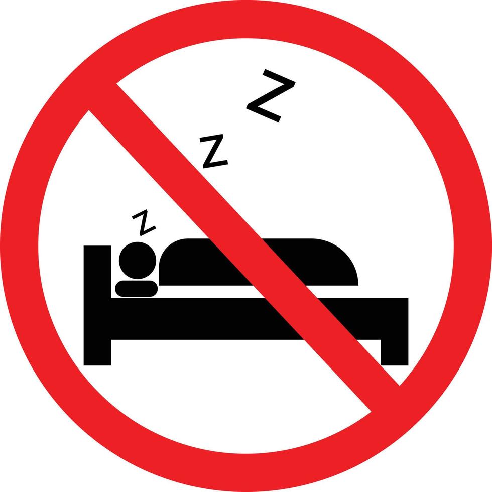 aucune icône de sommeil sur fond blanc. dormir n'est pas autorisé ici signer. aucun symbole d'oreiller. style plat. vecteur