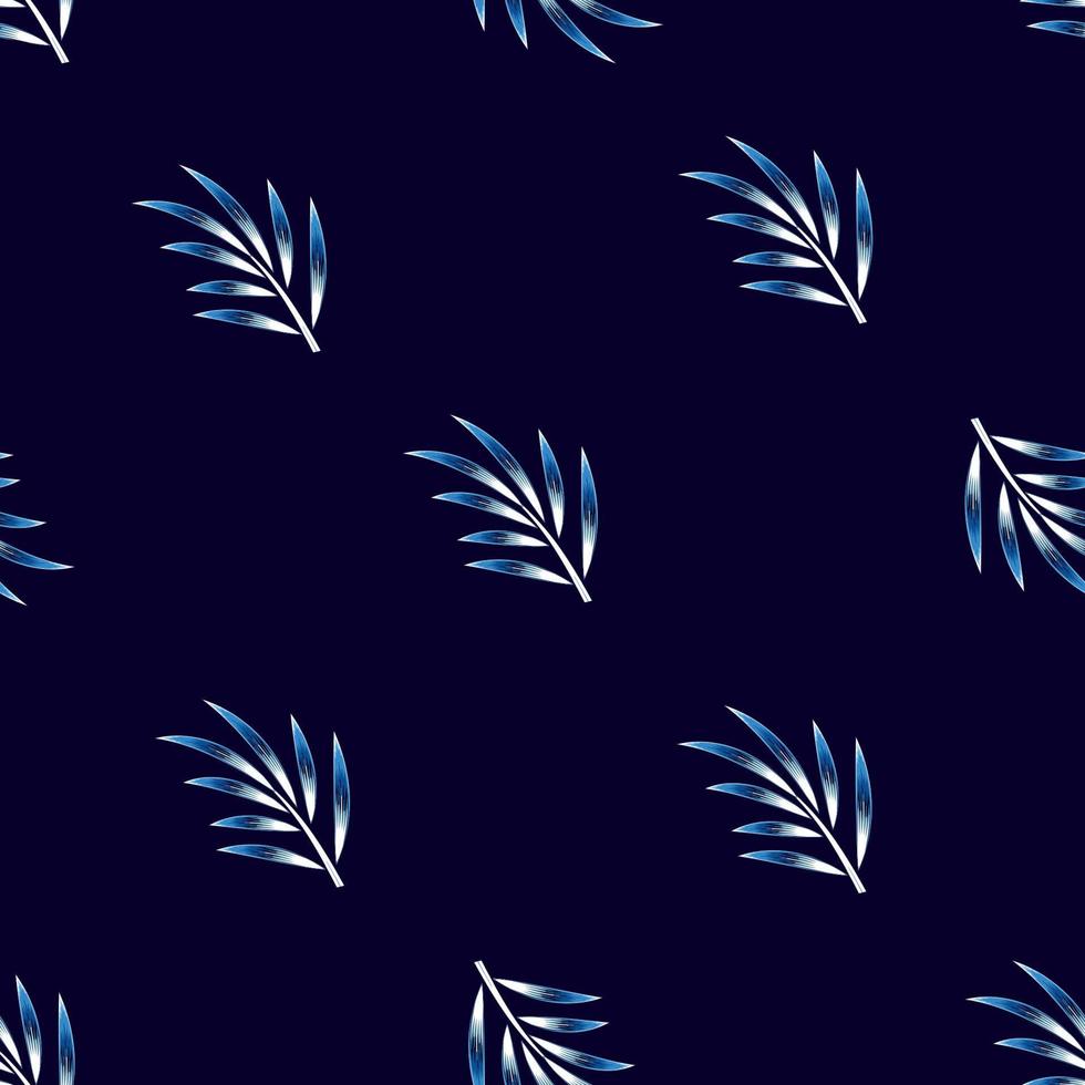 feuilles de palmier bleu sur fond sombre modèle sans couture. conception de papier peint de plantes tropicales. fond tropical. illustration vectorielle. impression et textile. fond d'écran nature. tropiques exotiques. conception d'été vecteur