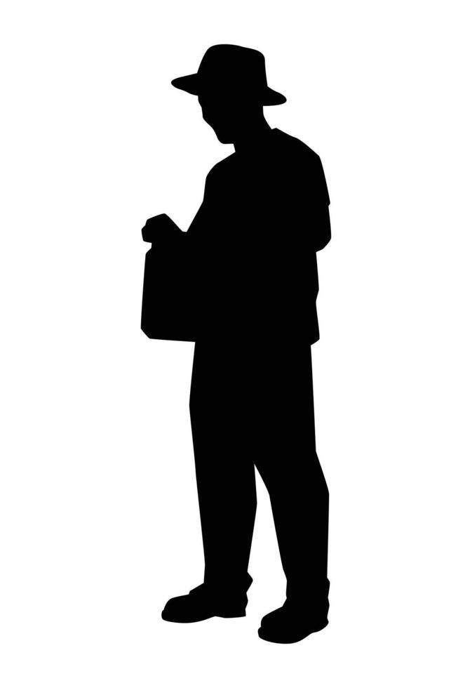 jeune homme avec gallon en main silhouette vecteur sur fond blanc, ouvrier sur le site de l'usine.