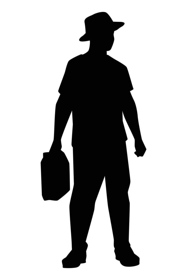 jeune homme avec gallon en main silhouette vecteur sur fond blanc, ouvrier sur le site de l'usine.