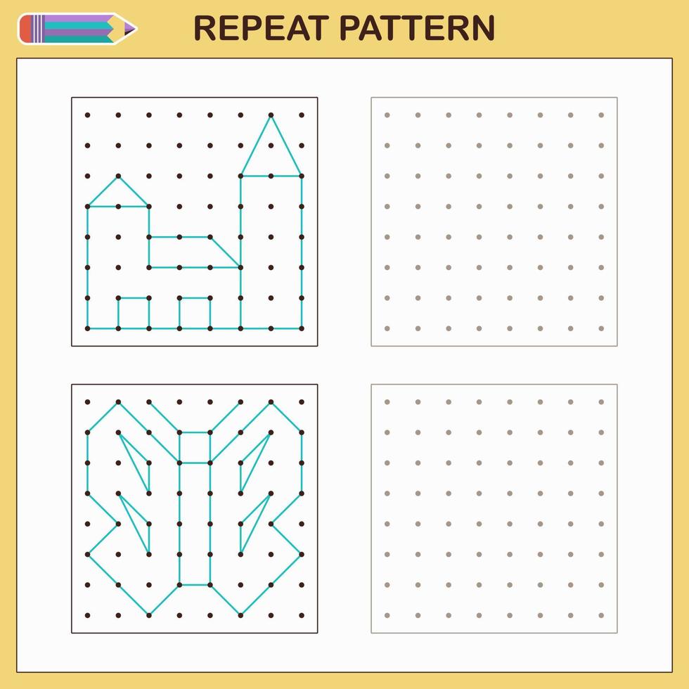 dictée graphique. jeu éducatif pour les enfants d'âge préscolaire. des feuilles de travail pour pratiquer la logique et la motricité. jeu pour enfants. répéter le motif. vecteur