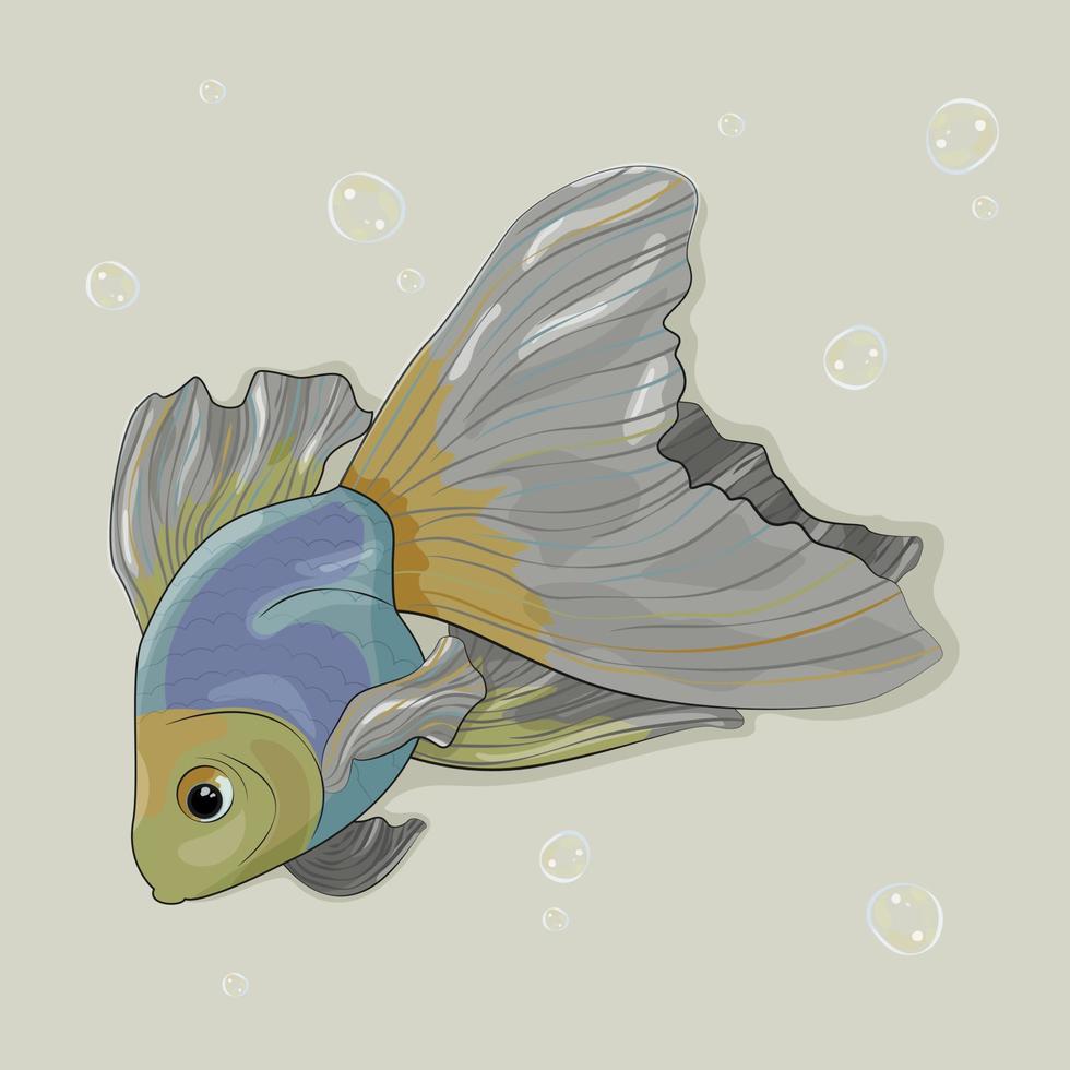 illustration de dessin animé avec poisson veiltail. style animé. poisson mignon avec des bulles. illustration vectorielle vecteur