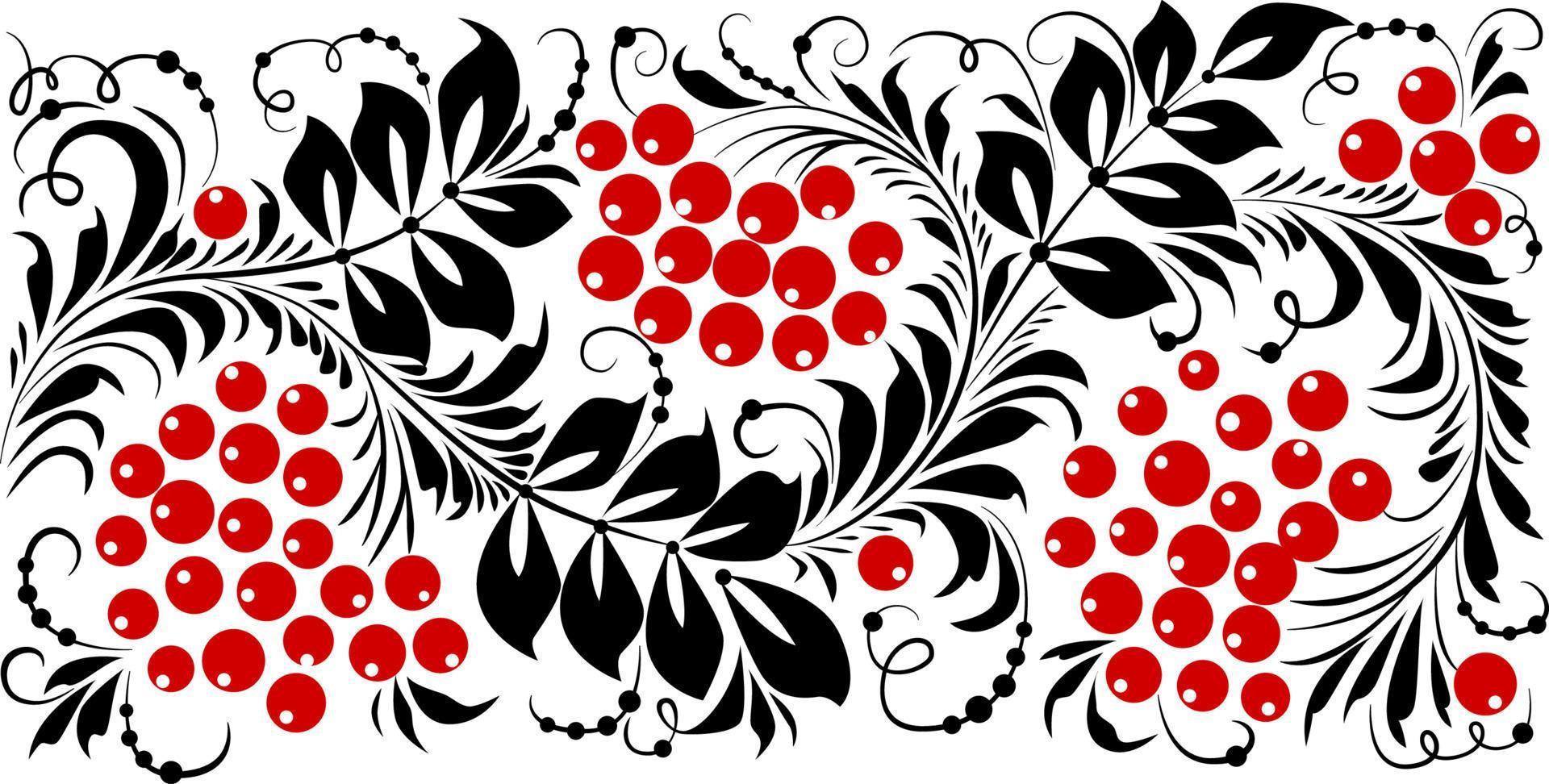 affiche de style ukrainien basée sur la broderie folklorique ukrainienne en rouge et noir sur fond blanc. petrykivka. illustration vectorielle vecteur