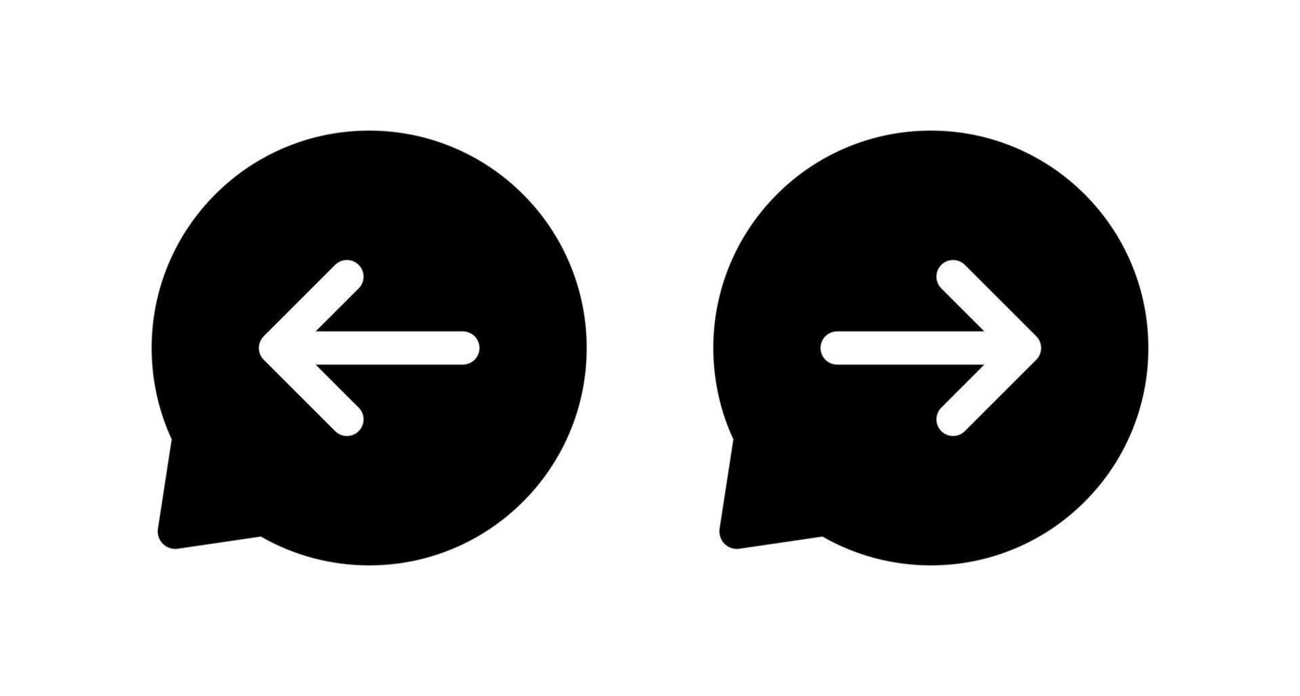 tournez l'icône de flèche droite et gauche sur la ligne de bulle de parole. vecteur de symbole de signe avant et arrière