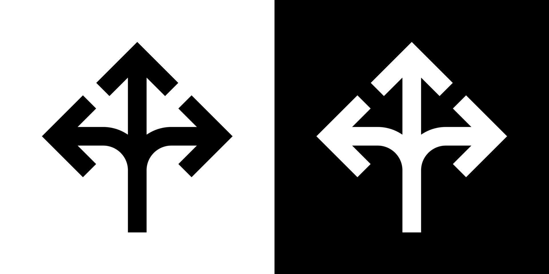 vecteur d'icône de flèche de direction à trois voies dans le style clipart