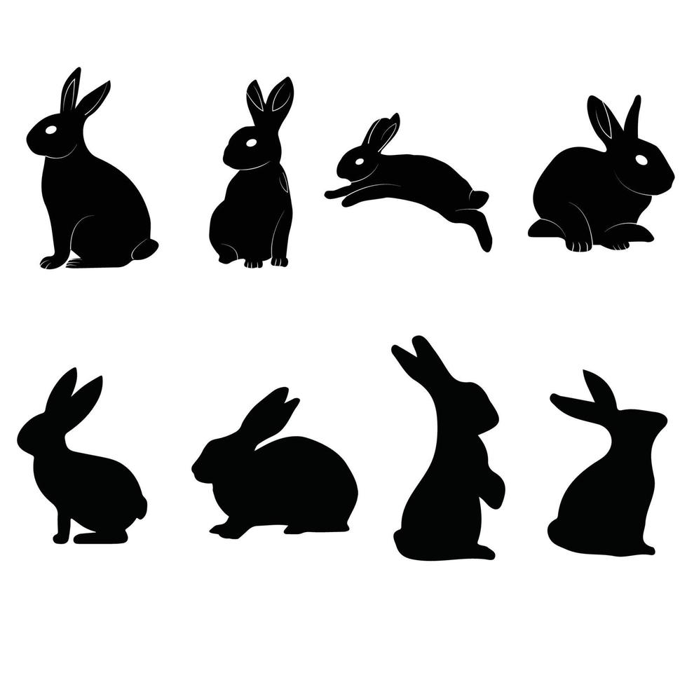 mignon lapin silhouette lapin animal silhouette noir vecteur lapin dans différentes poses