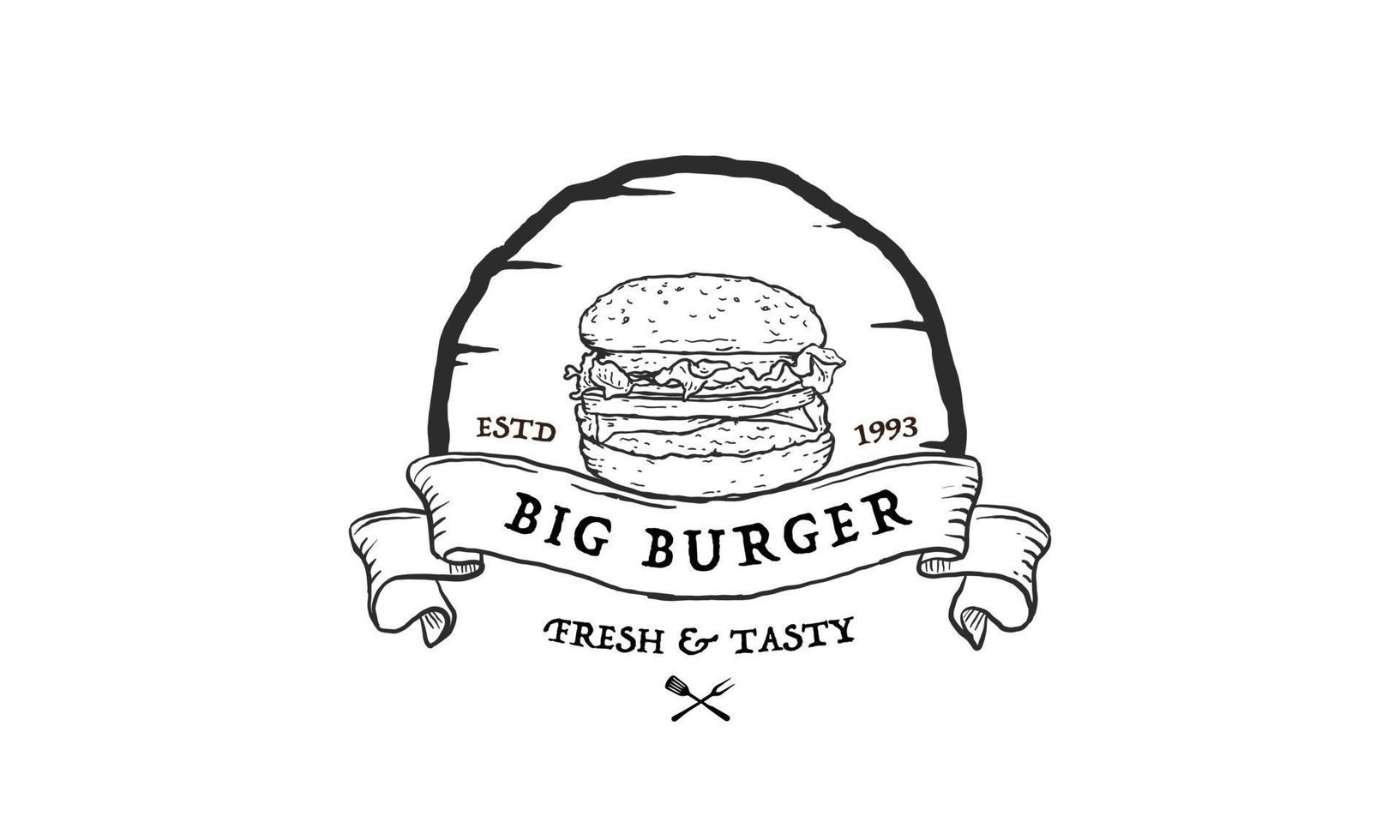 timbre de burger avec inspiration de conception de logo de style ligne de cercle. illustration vectorielle vecteur