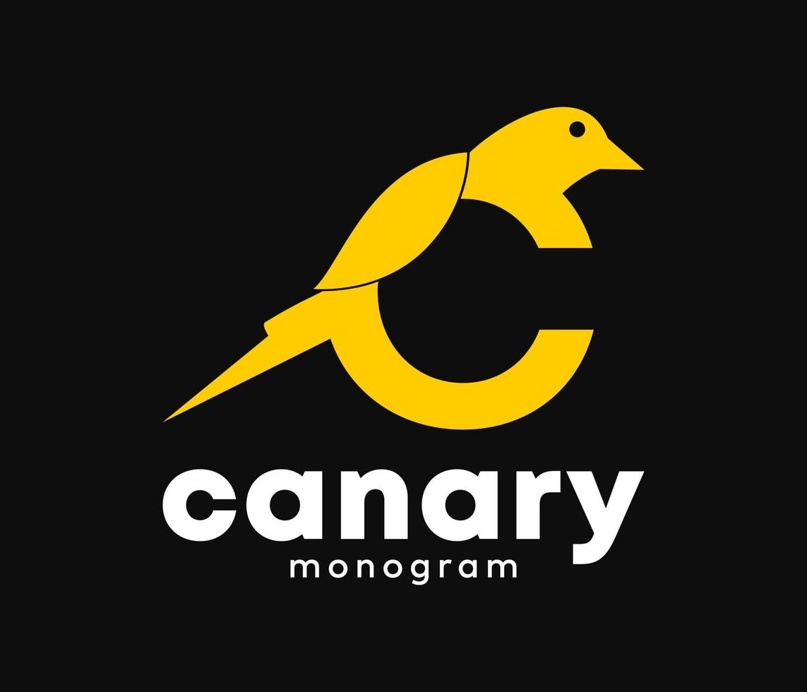 monogramme créatif lettre c moderne avec vecteur de conception de logo oiseau canari