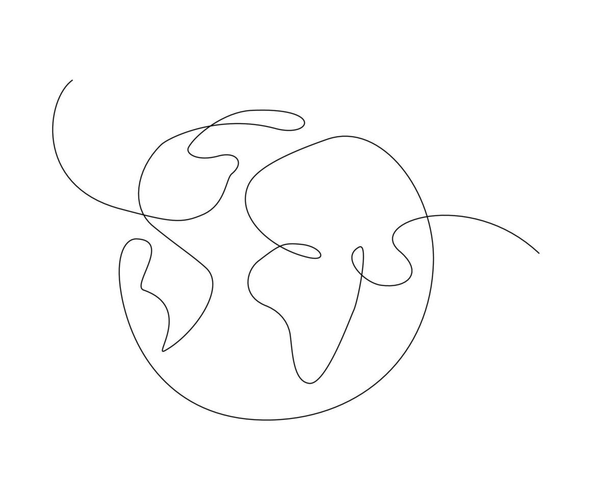 terre une ligne. ligne continue de la planète. dessin au trait globe. vecteur, contour du monde vecteur