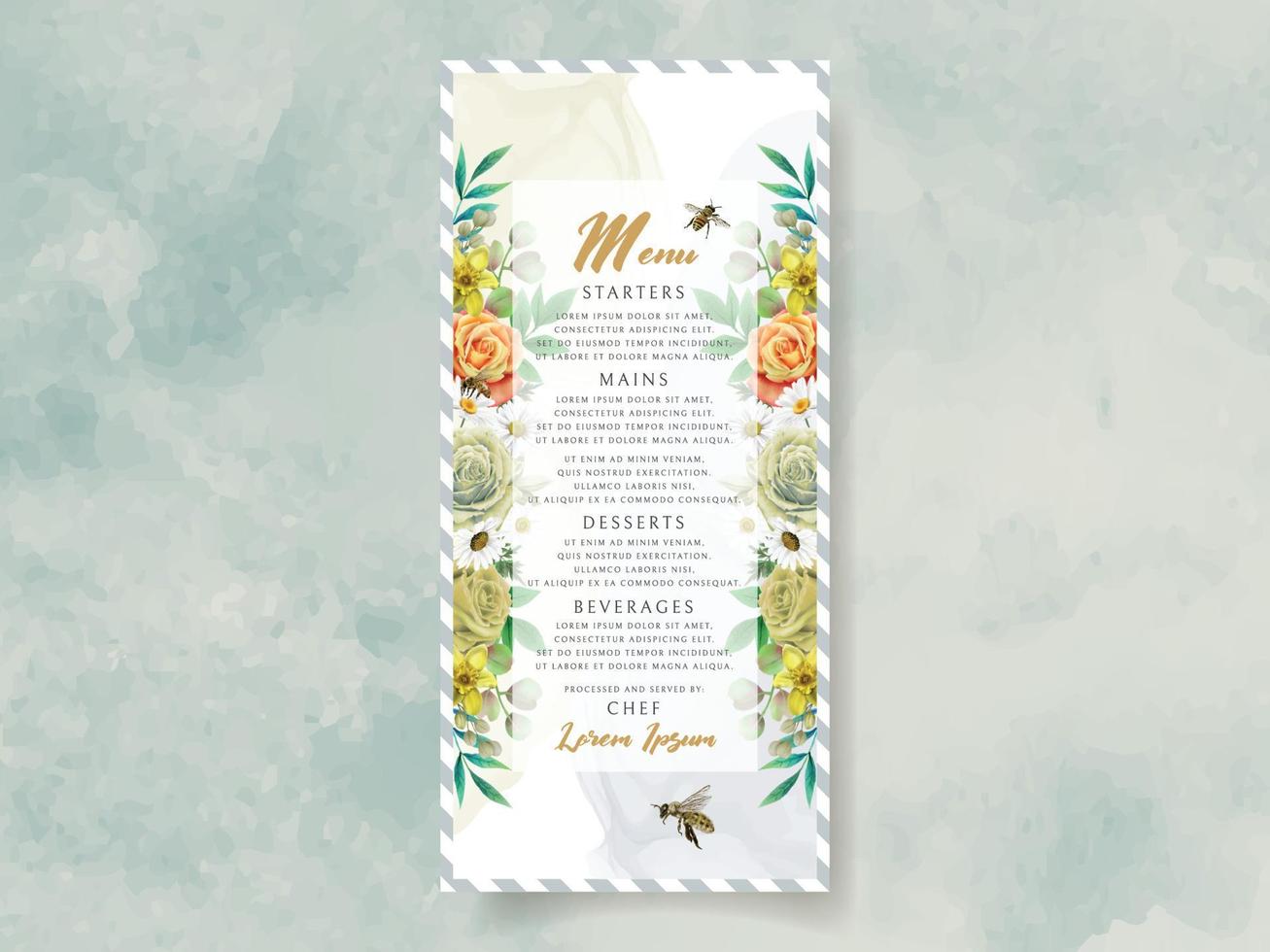 invitation de mariage élégante fleurs et abeilles jaunes vecteur