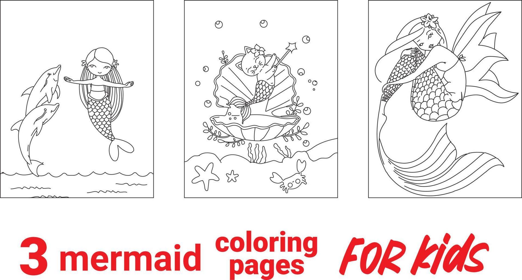 jeu de dessin animé de page de coloriage de poupées sirène. page de livre de coloriage avec modèle coloré pour les enfants. illustration vectorielle isolée. livre de coloriage sirène. vecteur