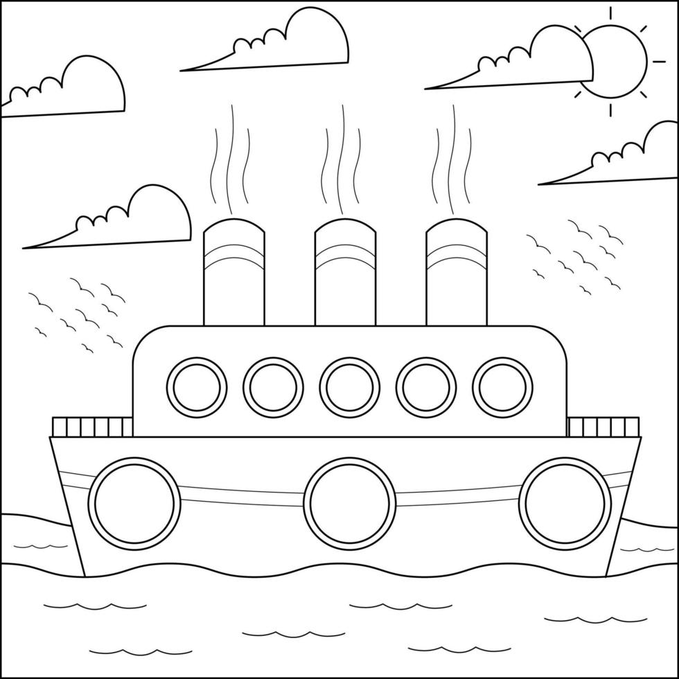 navire océanique sur la mer adapté à l'illustration vectorielle de la page de coloriage pour enfants vecteur