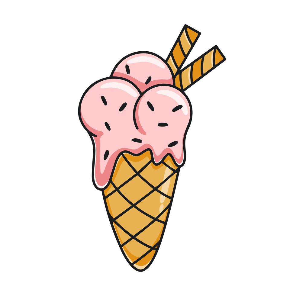 boules de crème glacée dans le dessin animé de cône de gaufre vecteur