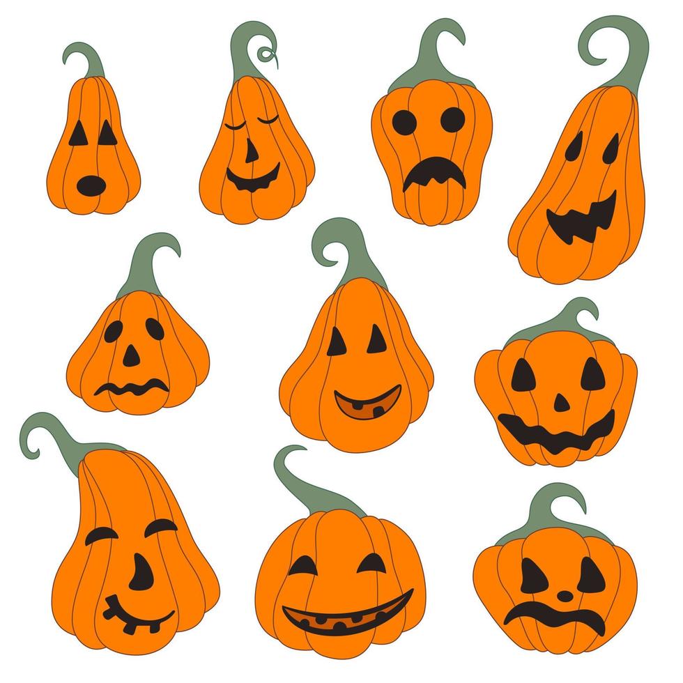 définir des citrouilles d'halloween sur fond blanc vecteur