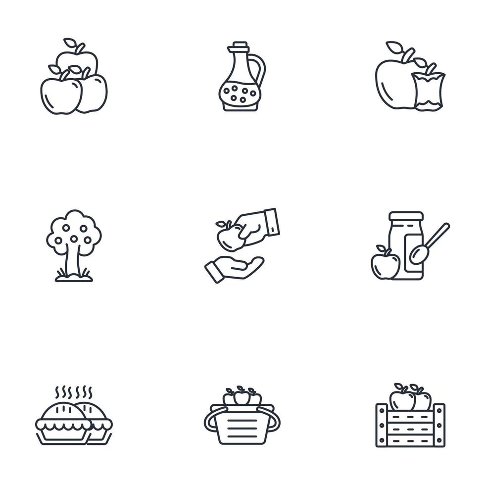 ensemble d'icônes de pomme. éléments de vecteur de symbole de pack de pommes pour le web infographique