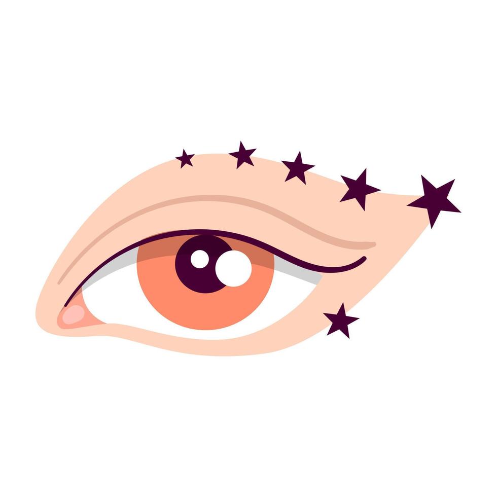 vecteur oeil féminin avec maquillage et étoiles collées. illustration dans un style plat