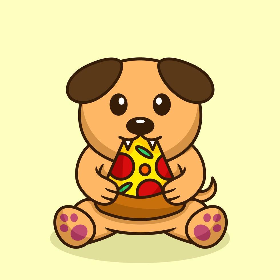 illustration vectorielle de chien mignon premium manger de la pizza vecteur