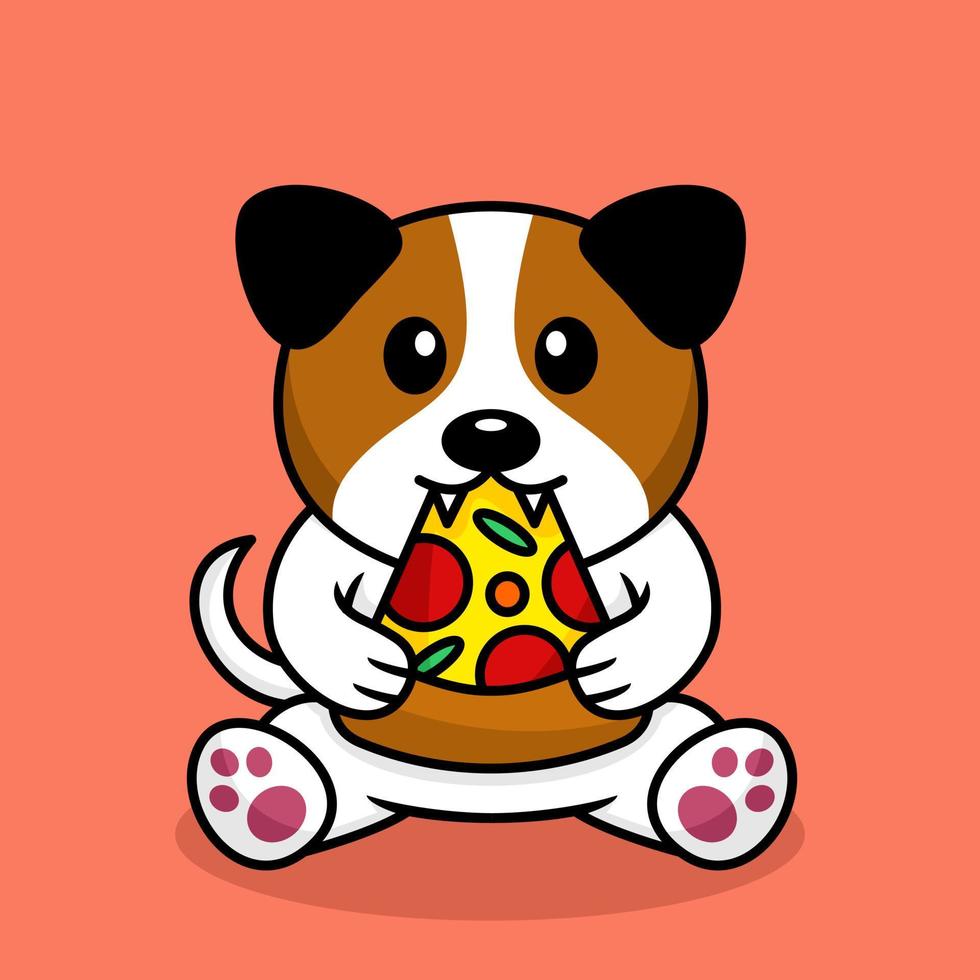 illustration vectorielle de chien mignon premium manger de la pizza vecteur