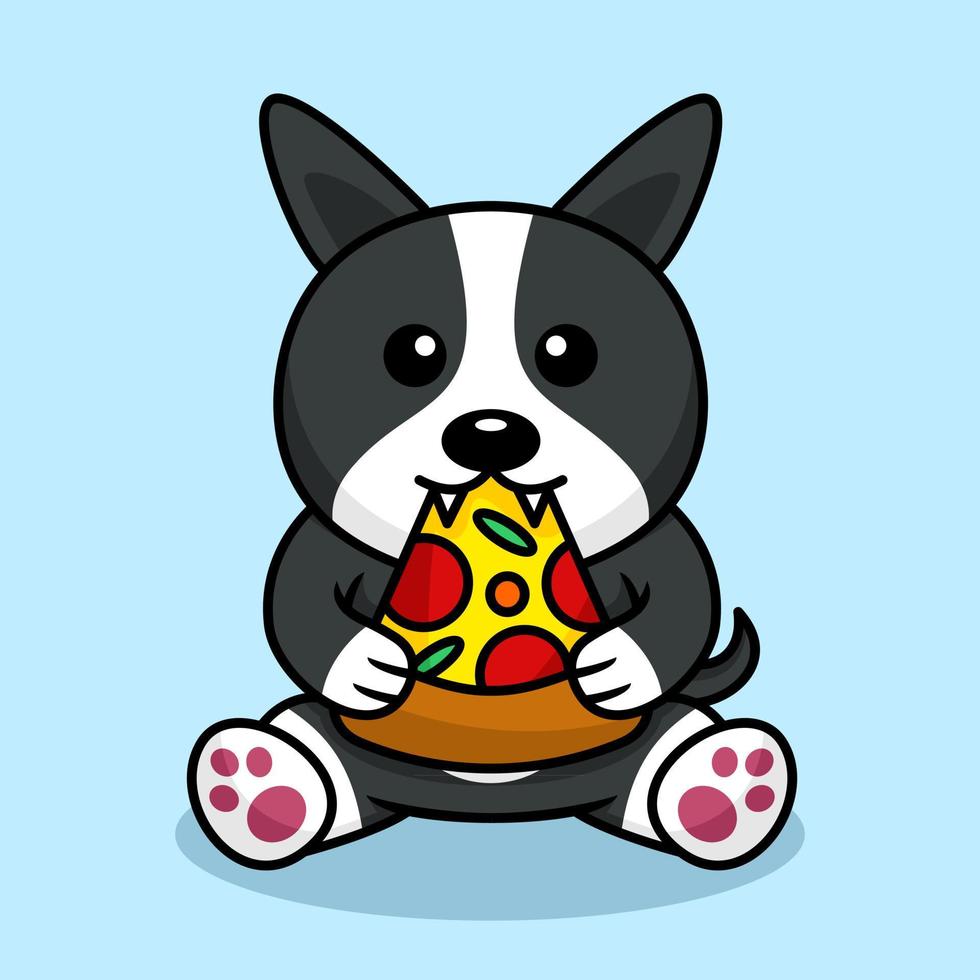 illustration vectorielle de chien mignon premium manger de la pizza vecteur